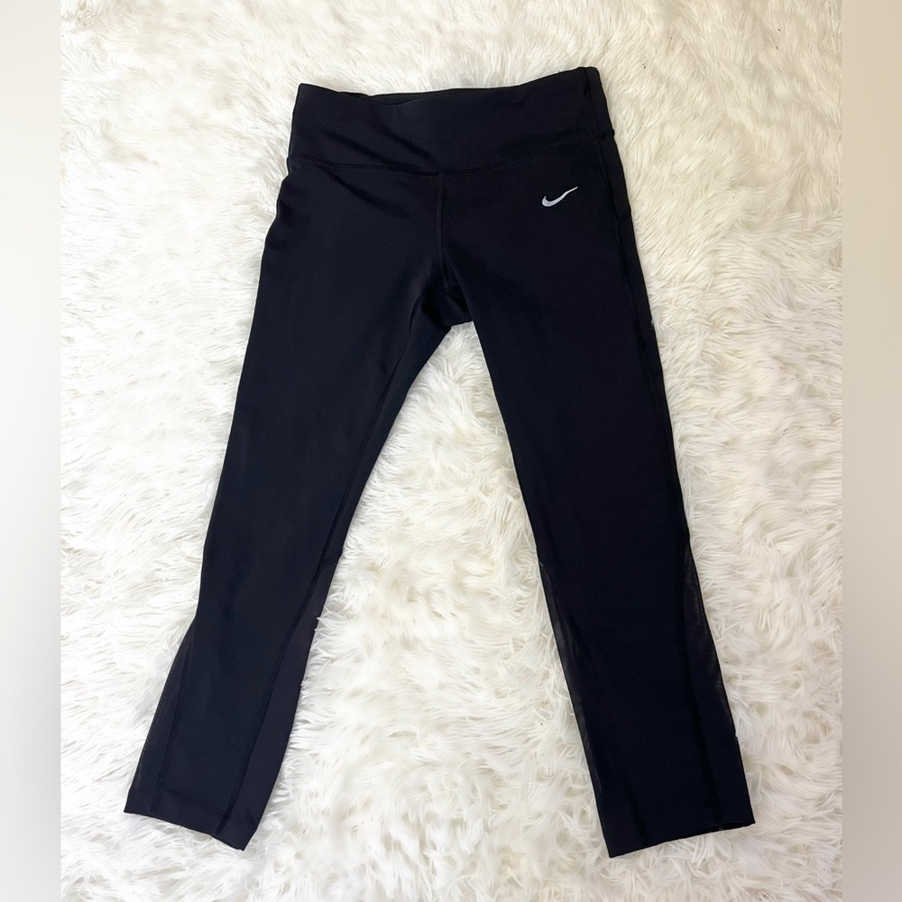 Nike Dri-Fit Black Running Workout Leggings With Mesh Sheer Panels | Size Small